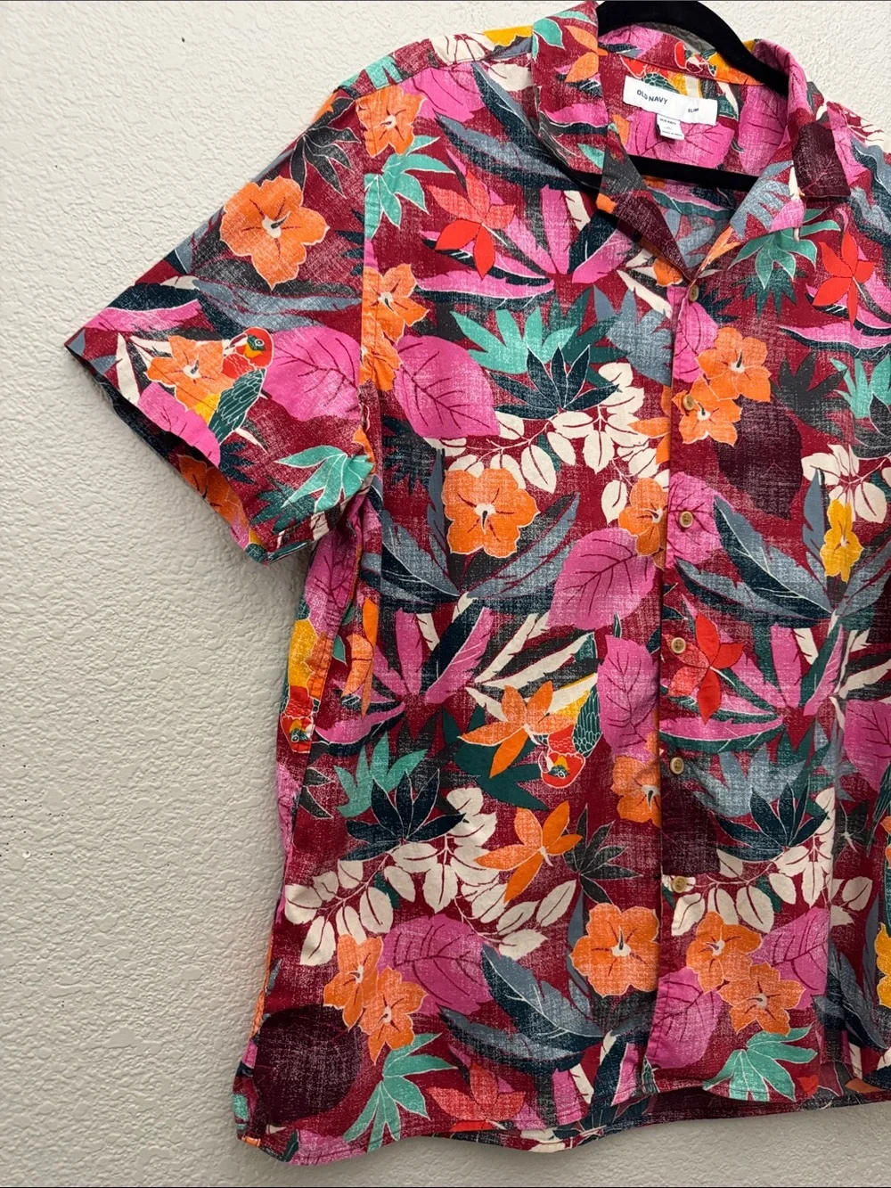 Old Navy Resort Shirt Slim Short Sleeve Button Front Camp Floral Print Size XL